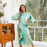 Womens Pure Silk Kimono Robes Long Floral Print Silk Robes