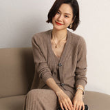 Womens Rib Knit Cashmere Cardigan Crystal Button Cashmere Sweater