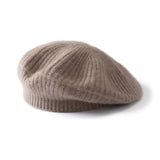 Womens Ribbed Cashmere Beret Cashmere Slouchy Hat Cashmere Painter Hat Taupe M