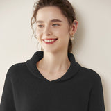 Womens Shawl Collar Cashmere Sweater V Neck Long Sleeve Cashmere Pullover Camel XS