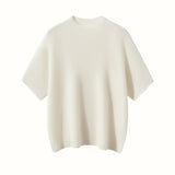 Womens Short Sleeve Cashmere Sweater Mock Neck Cashmere Knit Top Ivory XS