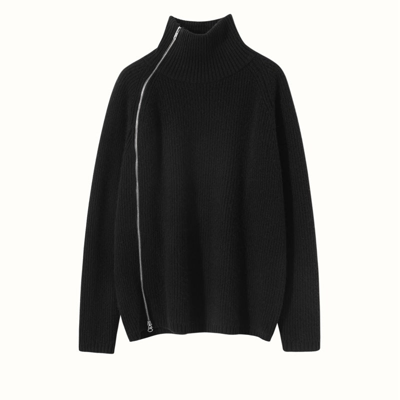 Womens Sideling Zip - up Cashmere Sweater Turtleneck Cashmere Pullover