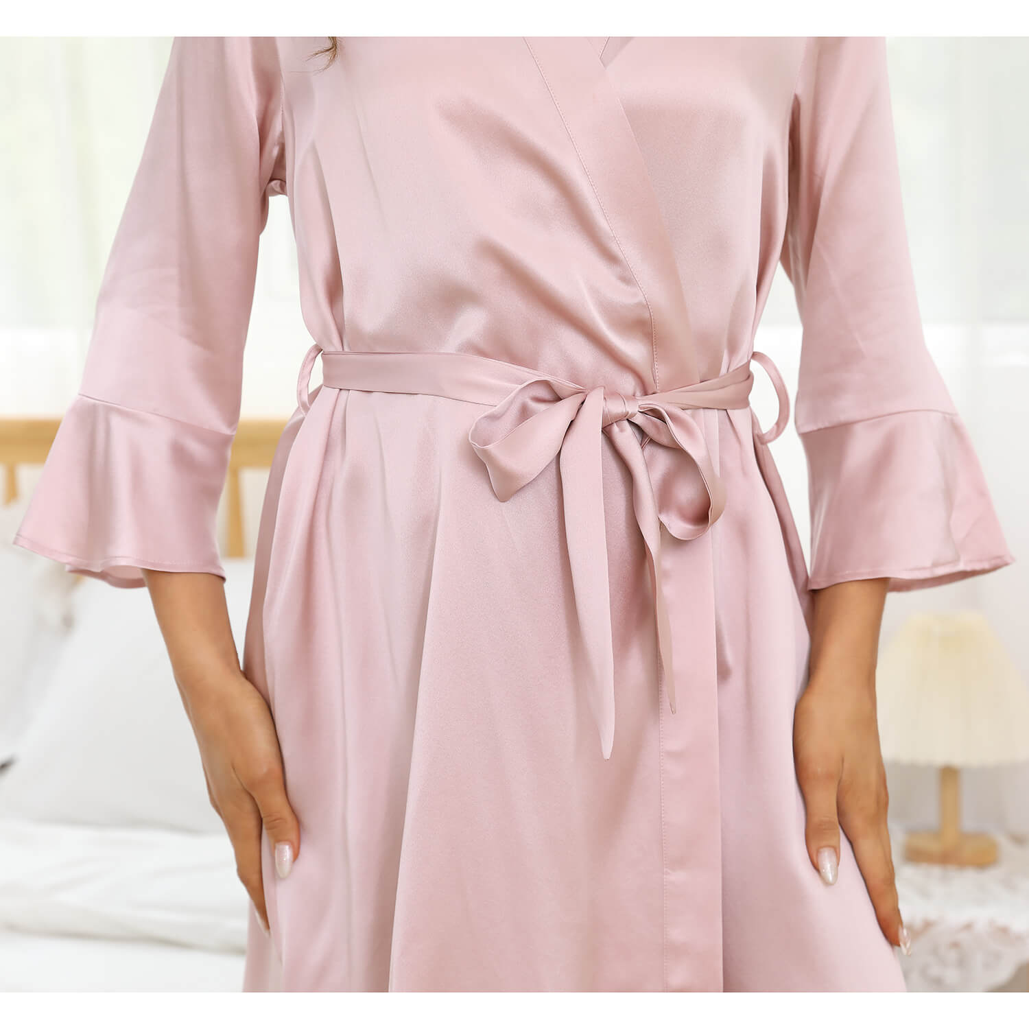Womens Flared Sleeves Silk Bathrobe 100% Silk Robe