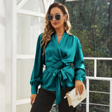 Womens Silk Blouse 100% Long Sleeves Silk Wrap Blouse