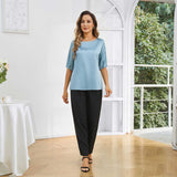 Womens Silk Blouse Short Sleeves Both Sides Silk Top