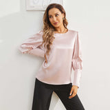 Women's Silk Blouse Work Round Neck Dressy Silk Shirts