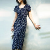 Womens Silk Maxi Dress Cap Sleeve Ditsy Floral Print Silk Dresses