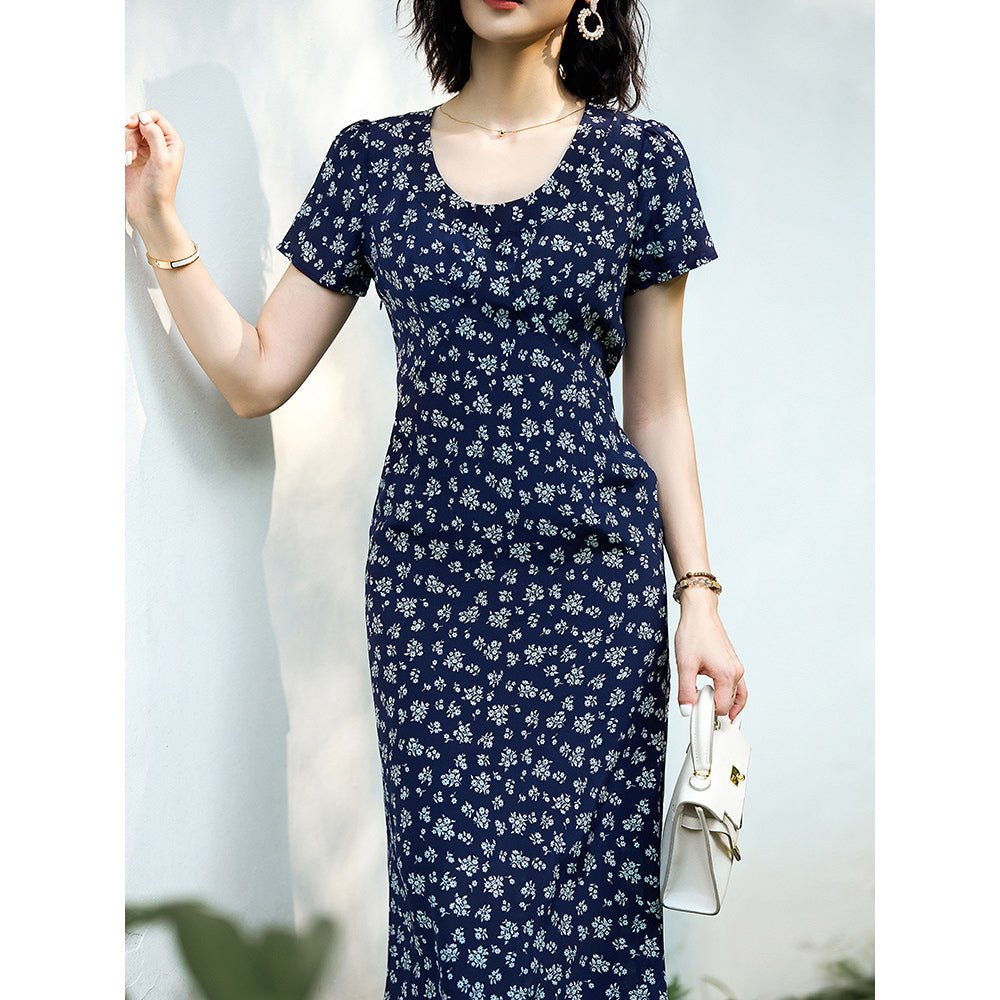 Womens Silk Maxi Dress Cap Sleeve Ditsy Floral Print Silk Dresses