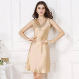 Womens Silk Nightgown 100% Sleeveless V Neck Silk Slip Dress