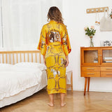 Womens Silk Robe Hand Painted Horse Print Silk Kimono Robes Orange One size fits most
