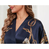 Womens Silk Robe Hand Painted Horse Print Silk Kimono Robes Black One size fits most
