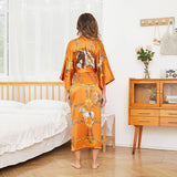 Womens Silk Robe Hand Painted Horse Print Silk Kimono Robes Orange One size fits most