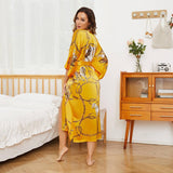 Womens Silk Robe Hand Painted Horse Print Silk Kimono Robes Yellow One size fits most