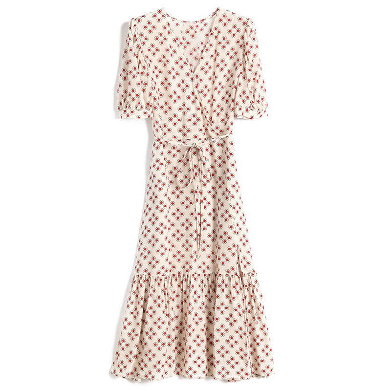 Womens Silk Wrap Midi Dress Puff Sleeve Front Slit Silk Dress