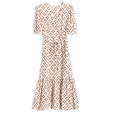 Womens Silk Wrap Midi Dress Puff Sleeve Front Slit Silk Dress