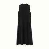 Womens Sleeveless Cashmere Dress Mock Neck Cashmere Knit Midi Dress Black XS