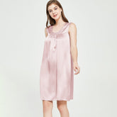 Women's Sleeveless Silk Nightdress Round Neck Silk Nightwear