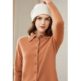 Womens Classic Button - Up Lapel Neck Cashmere Cardigan Ribbed Cuffs