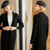 Womens V - Neck Cable Knit Cashmere Cardigan With Button Closure