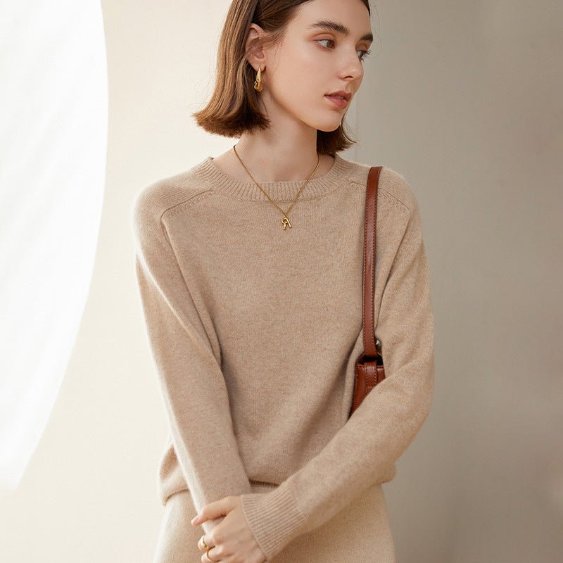 Womens Crewneck Knitted Cashmere Sweater Long Sleeve Pullover