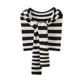 Womens Striped Cashmere Hooded Scarf Cashmere Knit Wrap with Hoodie