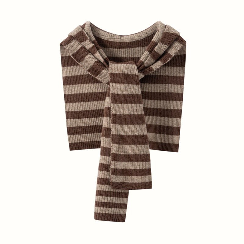 Womens Striped Cashmere Hooded Scarf Cashmere Knit Wrap with Hoodie