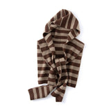 Womens Striped Cashmere Hooded Scarf Cashmere Knit Wrap with Hoodie