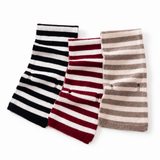 Womens Striped Cashmere Scarf Cashmere Neck Warmer Ribbed Hem Soft Bow Knot Taupe M