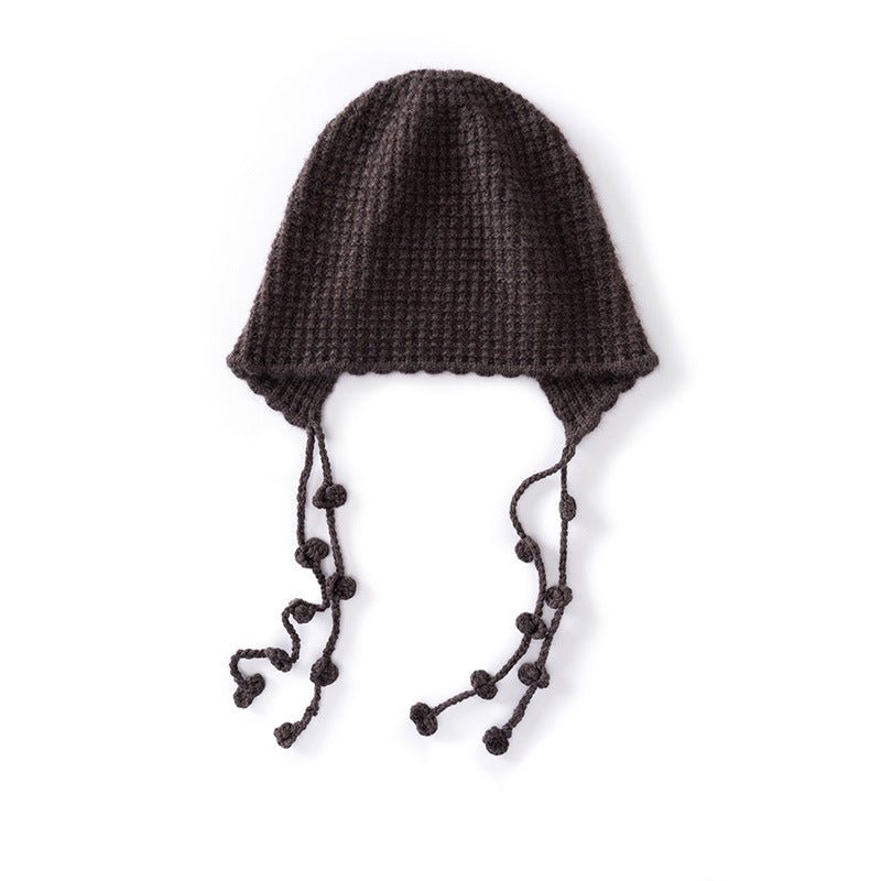 Womens Tassel Tie Cashmere Knit Hat Cashmere Beanie Dangling Ties