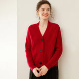 Womens Textured Cashmere Sweater V Neck Cashmere Button Cardigan Claret XS