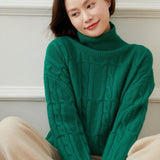 Womens Cable Knit Mock Neck Long Sleeve Cashmere Sweater