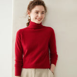 Womens Turtleneck Cashmere Sweater Long Sleeve Cashmere Knit Pullover Claret XS