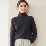 Womens Turtleneck Cashmere Sweater Long Sleeve Cashmere Pullover Rib Hem Dark Gray XS
