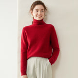 Womens Turtleneck Cashmere Sweater Long Sleeve Cashmere Pullover Rib Hem Claret XS