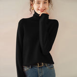 Womens Turtleneck Cashmere Sweater Long Sleeve Cashmere Pullover Rib Hem Black XS