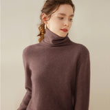 Womens Turtleneck Cashmere Sweater Long Sleeve Cashmere Pullover Rib Hem Mauve Taupe XS