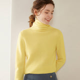 Womens Turtleneck Cashmere Sweater Long Sleeve Cashmere Pullover Rib Hem Yellow XS