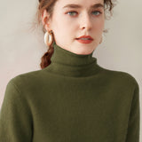 Womens Turtleneck Cashmere Sweater Long Sleeve Cashmere Pullover Rib Hem Olive Green XS