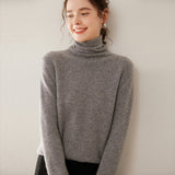Womens Turtleneck Cashmere Sweater Long Sleeve Cashmere Pullover Rib Hem Gray XS