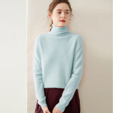Womens Turtleneck Cashmere Sweater Long Sleeve Cashmere Pullover Rib Hem Light Blue XS