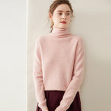 Womens Turtleneck Cashmere Sweater Long Sleeve Cashmere Pullover Rib Hem Pink XS