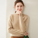 Womens Turtleneck Cashmere Sweater Long Sleeve Cashmere Pullover Rib Hem Gold Camel XS