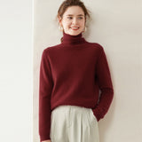 Womens Turtleneck Cashmere Sweater Long Sleeve Cashmere Pullover Rib Hem Angora Red XS