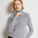 Womens Turtleneck Cashmere Sweater Ribbed Knit Cashmere Pullover Top Gray XS