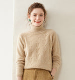 Womens Turtleneck Cashmere Sweater Textured Knit Turtleneck Pullover Camel XS