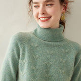 Womens Turtleneck Cashmere Sweater Textured Knit Turtleneck Pullover Green XS