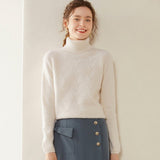 Womens Turtleneck Cashmere Sweater Textured Knit Turtleneck Pullover Ivory XS
