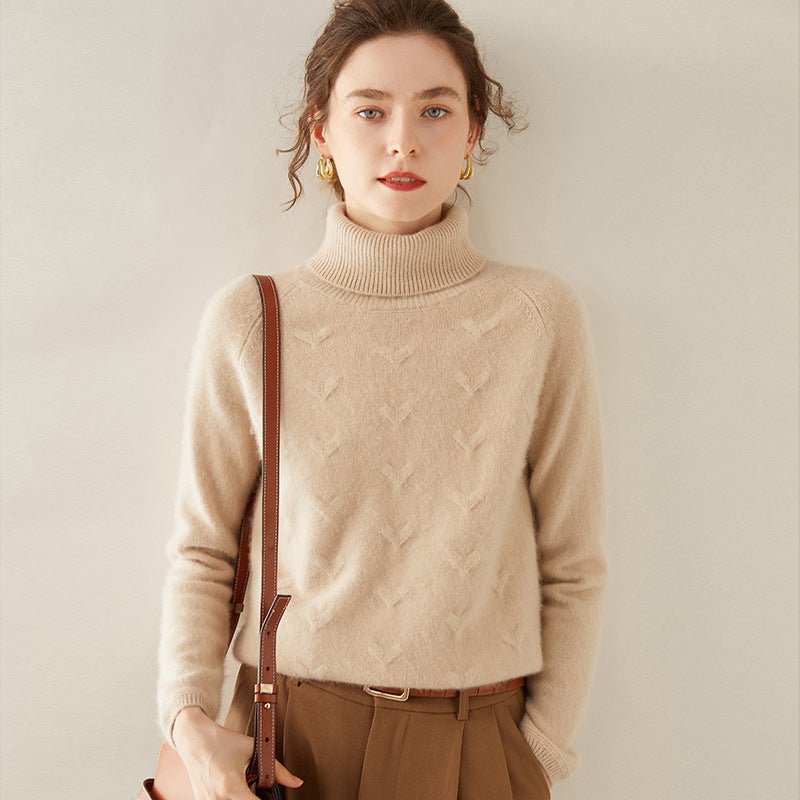 Womens Turtleneck Cashmere Sweater Textured Knit Turtleneck Pullover Beige XS