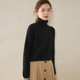 Womens Turtleneck Cashmere Sweater Textured Knit Turtleneck Pullover Black XS