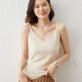 Women's V Neck Cashmere Tank Tops Basic Solid Spaghetti Straps Cashmere Vest
